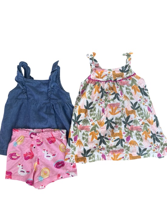 Carter's Other - Carter’s Toddler Girl Outfit Bundle 24M Denim Top Jungle Dress Pink Shorts